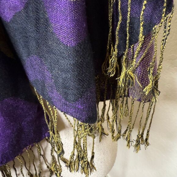 Purple, Black, Lavender & Olive Green Pashmina Scarf - Picture 3 of 7